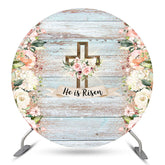 Lofaris He Is Resen Floral Wooden Circle Easter Backdrop